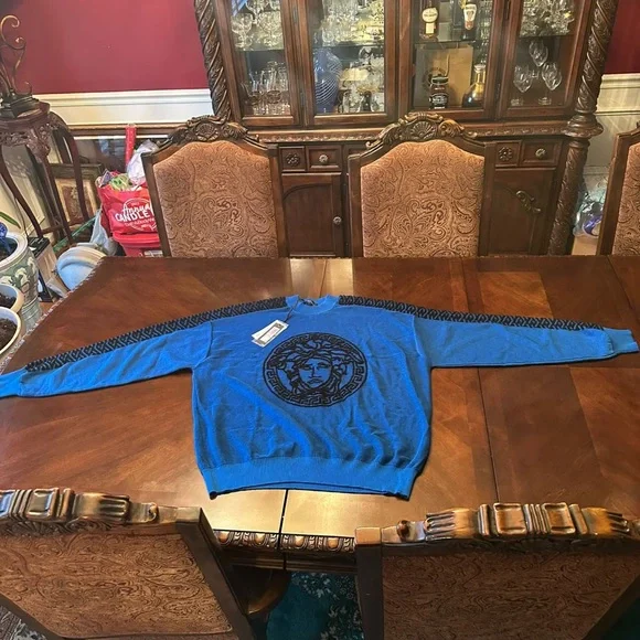 Versace Blue and Black Medusa Crewneck Sweater - Picture 2 of 6